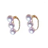 Dangle Earrings Retro Style Pearl Women's18Kゴールドメッキバランスビーム3ビーズのデイパーソナリティシンプル