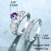 Anneaux de bande élégant femme cristal violet anneau classique couleur argent fiançailles pour les femmes mignon creux fleur ensemble de mariage