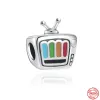 Для Pandora Charms Authentic 925 Silver Beads Beads Bead Chocolate Cat TV Bow Alarm Alarm Bracelet Charm