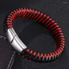 Braccialetti con ciondoli Filo rosso Bracciale intrecciato in pelle nera mista Gioielli da uomo Punk Acciaio inossidabile Chiusura magnetica Braccialetti Uomo SP0401