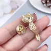 Pins Brooches Women's simple crystal lovely fox luxury gold enamel zircon alloy animal brooch safety pin G230529