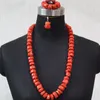 Halsband örhängen set bröllop nigeria 2 lager 13mm 32 tum afrikanska pärlor brud smycken orange verklig korall 2023