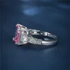 Band Rings Luxury Female Big Square Ring Charm Silver Color Love Engagement Crystal Pink Zircon Wedding For Women