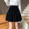 Skirts Short Pleated Skirt Women Autumn Velvet Mini Sweet Girl Winter High Waist Solid Ruffles Pink Black Brown Vestidos