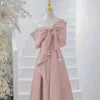 Dresses Romantic A-Line Long Prom Evening Cute Bow Solid Pink Floor Length Wedding Party Dress Vestido de noche P230531