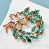 Pins Brooches Wuli baby Christmas earrings enamel rhinestone beauty New Year wreath party chest pin gift G230529