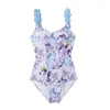 Maillot de bain femme été coupe ajustée barboteuse sans manches à volants garniture florale maillot de bain