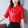 Blusas de mujer Satén Verano Formal Oficina Señoras Tops sólidos Vintage Pullover Camisa de seda de manga corta