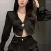 Camisetas femininas 2023 verão streetwear sexy com decote em v preto fino manga comprida camisa feminina com babados laço casual bolo saia de duas peças