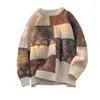 Maglioni da uomo 2023 Maglione abbinato a colori jacquard vintage da uomo Abbigliamento esterno allentato Pullover girocollo stile inattivo