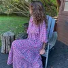 Podstawowe sukienki swobodne rękawy zaczepki boho maxi sukienka elegancka kobiety Summer Floral Cardinring V-Neck Loose Holiday Beach sukienki na imprezę 230531