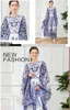 Robes décontractées Piste Célébrités Bleu Blanc Porcelaine Femmes Maxi Robe En Mousseline De Soie À Manches Longues Été Automne Tenues