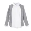 Kvinnors blusar Neatie Kiddie Spring Women Long Sleeve Patchwork Color Block ol Blouse Shirt Kvinnliga toppar Turn-Down Collar Fashion Blusa