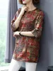 レディースブラウス女性春夏シャツレディファッションカジュアルハーフスリーブoネックボヘミア印刷ブルーサトップWY0527