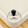 Band Rings Female Black Crystal Ring Classic Silver Color Thin Engagement For Women Small Oval Hollow Wedding