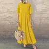 Robes décontractées basiques Boho Maxi Dress Vintage Print Summer Half Sleeve Loose Dress Casual Plus Size Femme Long Dress Big Swing Robes Robe Vestidos 230531