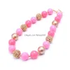 Colliers De Perles 2 Pcs Est Conception Pinkaddgold Couleur Collier Cadeau De Fête D'anniversaire Pour Les Tout-petits Filles Bubblegum Bébé Enfants Chunky Jewelr Dhxqt