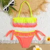 Kadın Mayo Kızları Patchwork Fringe Bikini Mayo Kids Halter Top İki Parçalı Çocuk 5-12 Yıl Tie Yan Banyo Takım Plaj Giysiniz