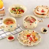 Set di stoviglie Set di ciotole e piatti in ceramica a pois Piatto creativo coreano Noodle istantanei carini