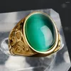 Cluster Rings Hip Hop Men's Fashion Simulated Opal Stone Ring rostfritt stål Guldfärg smycken gåva retro droppe