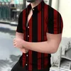 Męskie koszule męskie moda moda luźna 3D Stripe Pure Color Beach 2023 Streetwear Mężczyzna krótkie rękaw Buuton Up Blouses Top