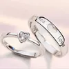 Couple anneau hommes femmes creux coeur diamant bague ove cadeau zircon pierre cuivre ouvert paire anneau