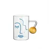 Water Bottles Printed Transparent Creative Heatresistant Glass Coffee Tea Drinks Breakfast Ice Beer Cup Handle Drinkware Milk Juice Mug 230531