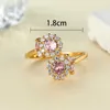 Bandringar Elegant Pink Zircon Sun Flower Ring Luxury Crystal Round Opening Trendy Gold Color Engagement for Women Jewelry