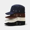 Motorcycle Helmets Summer Belt Buckle Cotton Breathable Hat Solid Color Retro Adjustable Flat Top Baseball Cap With Side Buttons For Women