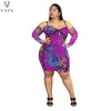 Casual Dresses VAZN 2023 African Style Women Fashion Street Girl Short Dress Long Sleeve Dew Shoulder Printed Mini