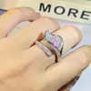 Pierścienie klastra luksus 925 srebrne liście pinion dla kobiet elegancki koktajl koktajl lilii bling różowy cz ślub biżuteria