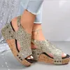 Sandálias femininas plataforma de cunha sapatos de verão bling biqueira aberta salto alto para mulheres ao ar livre casuais senhoras sandalias tamanho 35-43