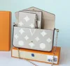 Designer 3-teiliges Set mit Kettenzubehör, Damentaschen, Handtaschen, Umhängetasche, Leder-Geldbörse, modische Schultertasche, Geldbörse mit orangefarbener Box, Louiselies Vittonlies-Tasche