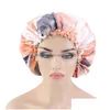 Bonnet / Casquettes De Tête De Mort Tie Dye Satin Soyeux Bonnet Chapeau Pour Femmes Double Couche Avec Boucle Réglable Nuit Bonnet De Sommeil Bouclés Protéger Les Cheveux Ca Dh5Lv