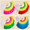 Stage Wear Wholesale 2pcs/Lot Imitation Silk Fan Veils For Women Belly Dance Multicolor Yangko Square Short Fans Veil Hand-made Dye