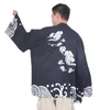 Roupas étnicas Kimono Homem Roupas Japonesas Yukata Masculino Samurai Traje Haori Masculino Cardigan Fino Streetwear Jaqueta Poliéster Top