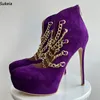 Sukeia Real Photos Women Spring Pumps Round Toe Sexig stilett Hälta Purple Night Club Shoes Plus oss storlek 5-20