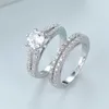 Band Rings Classic Six Round Ring Set Luxury Crystal White Zircon Engagement Silver Color Wedding Set for Women