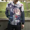 Herrtröjor Anime Madoka Magica Zip Men Women Cartoon 3D Print Hooded Sweatshirts Fashion Up Hoodie Coat Clothes