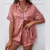 Womens abbigliamento da sonno donne pigiami signore set di pigiama set di seta sexy sexy homewear leopard casual shirtshort shirtshort femmina 230601