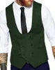 Men's Vests Double-breasted U-neck Men Tweed Man Waistcoat Brown Black Groomman Wedding Clothing Jacket Style Steampunk Business