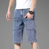 Neues Design 6 Pocket Denim Sommermode Micro Elastic Solid Casual Jeans Shorts Herren P230602