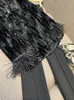 2023 Autumn Black Feather Paneled Sequin Blazers Långärmad skår-Lapel dubbelbröst outkläder rockar O3L018350