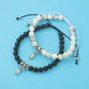 Bracelets porte-bonheur Fnixtar 5 paires/lot perles d'agate turquoise coeur magnétique bricolage barre en acier inoxydable Bracelet amoureux Couple bijoux cadeaux