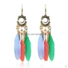 Dangle Lustre Femmes Gland Longue Plume Boucle D'oreille Femme 2021 Rétro Personnalité Perle De Riz Bijoux De Mode Ethnique Été Bohême Dhkbm