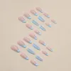 False Nails 24pcs Detachable Almond French Fake Light Blue Glitter Press On DIY Manicure Full Cover Nail Tips