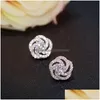 Stud Mode Frauen Ohrring Neue Trendy Silber Farbe Rose Blume Glänzende Zirkon Kristall Ohrringe Damen Schmuck Geschenk Drop Lieferung DHTB7