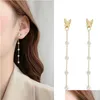 Dangle żyrandol Long Tassel Butterfly Kolczyki żeńskie złoto sier kolorowy wisiorek moda koreańska biżuteria dostawa dhvxd