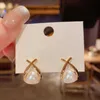 Stud Exquisite Love Heart Earrings For Women Elegant Contracted Zircon Pearl Bowknot Earring Wedding Party Jewelry