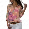 Dames Blouses Ruimvallend Dames Overhemd Lente Knoop V-hals Vest Top Waterverf Bloem 3D Printen XS-5XL Informeel Thuiswerk